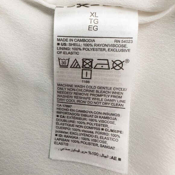 Old Navy Waist Defined Cross Front Crepe Dress Size XL White Palm Print Tropical - Picture 15 of 15